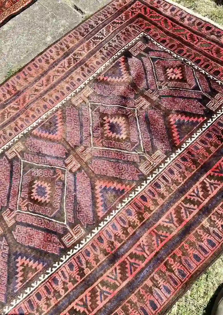 Main Image for Vintage Afghan/ Belouch Tribal Rug. Lovely mellow colours with soft, silky hand-spun wool.