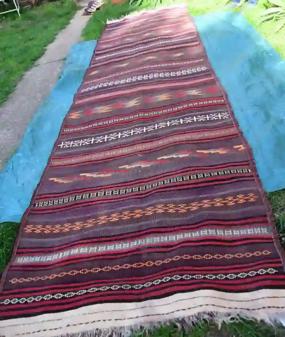 Main Image for Vintage 1960's Nomadic Tribal Belouch Kilim Runner. Superb weaving and mellow colours !