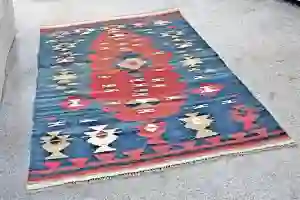 Afghan Rug - Attractive, Hand woven Afghan Kilim. Blue and Red., Size: 144cm x 101cm